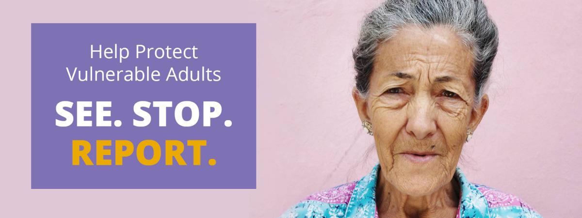 Help protect vulnerable adults. See. Stop. Report. 