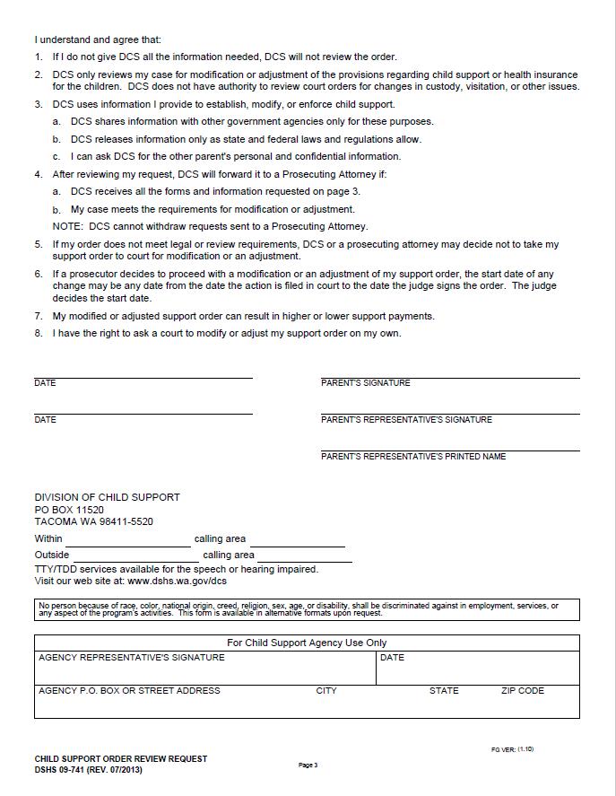 Wa state child support modification information