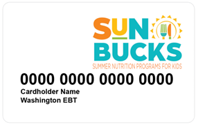 Image of SUN Bucks Washington EBT card - 2025