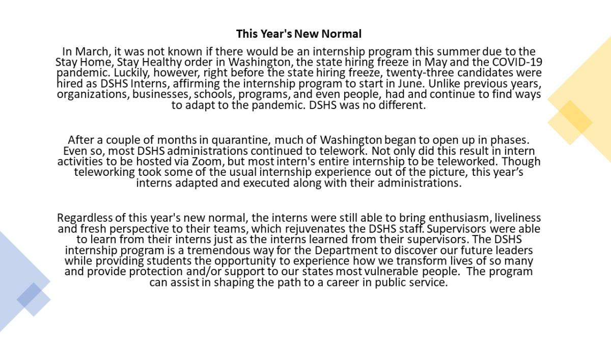 Intern Summary for 2020